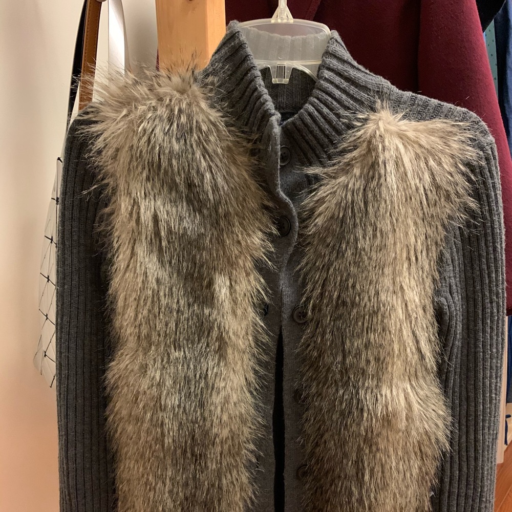 Tommy Hilfiger women grey fur cardigan